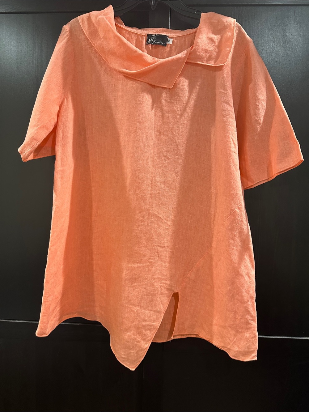 Lightweight Coral 100% Linen  Draped Collar top
